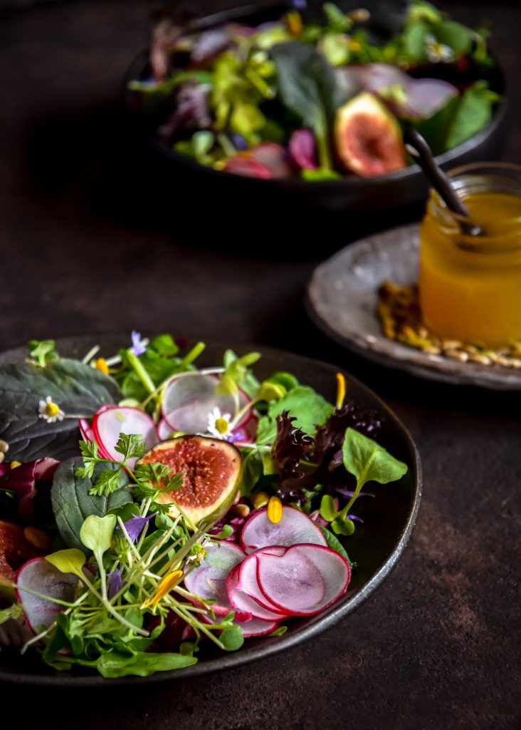 Colorful Herb Salad with Chamomille Dressing