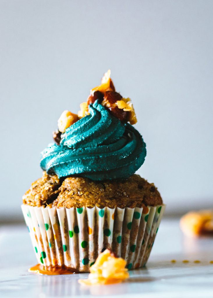 Banana Coconut Cupcakes with Blue & Fatfree Frosting