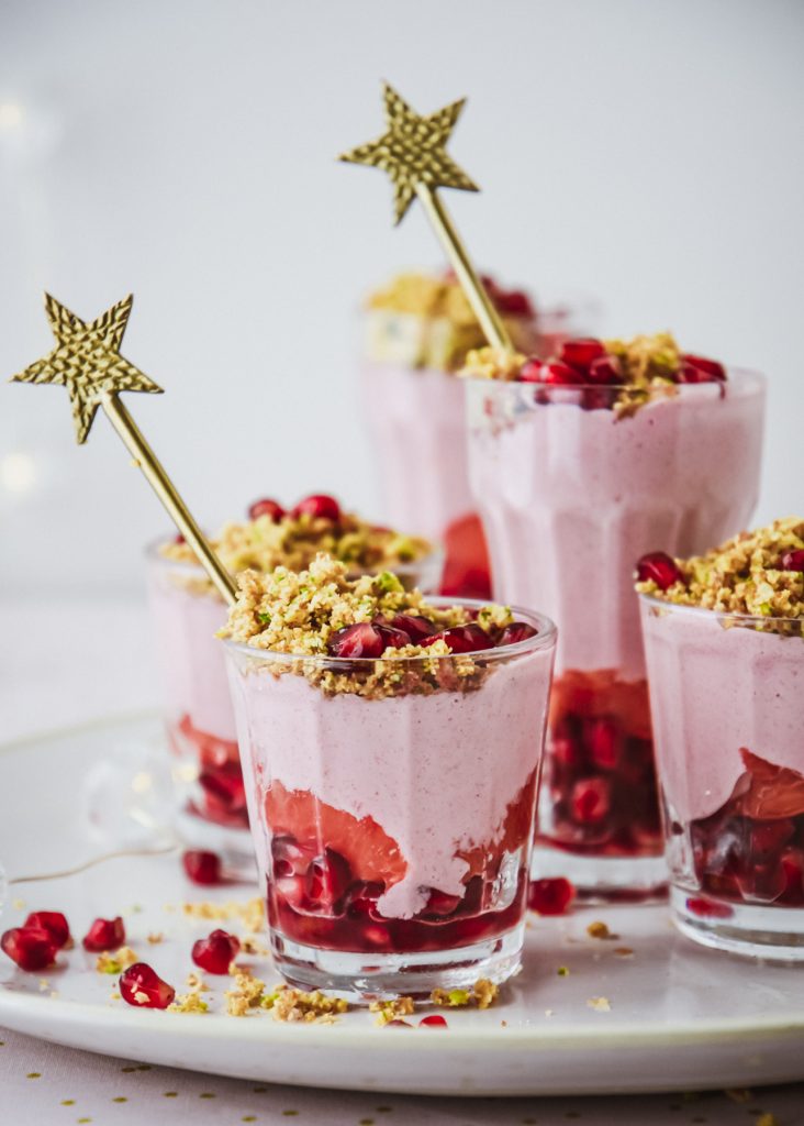 Dreamy Pomegranate Cream Pots With Pink Grapefruit and Pistachio Crumble