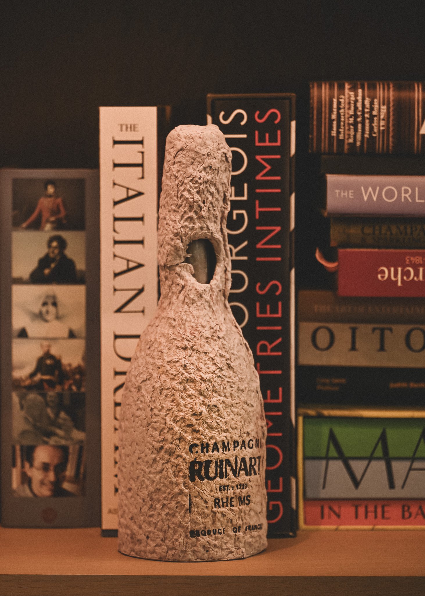 vintage champagne from ruiniart in their library at Maison Ruinart