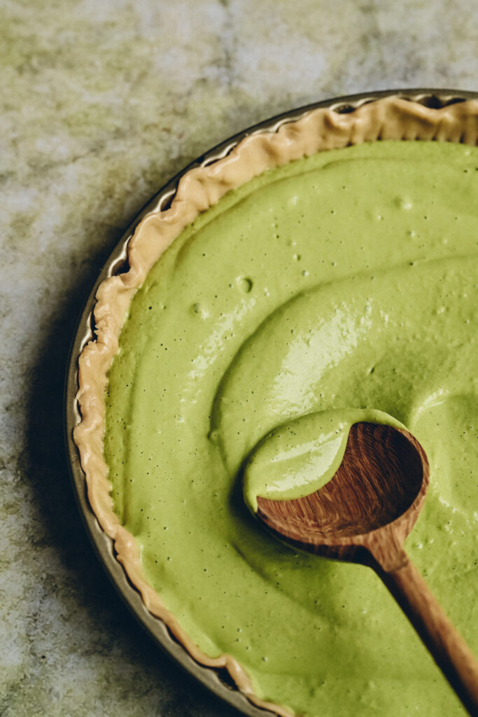Summer herb tarte with wooden spoon