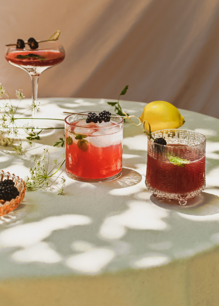 Blackberry Lemon balm Mocktail on a sunny table