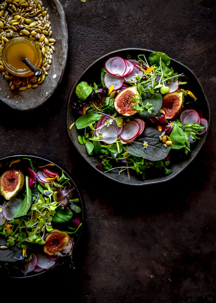 Wild herb salad with chamomille dressing