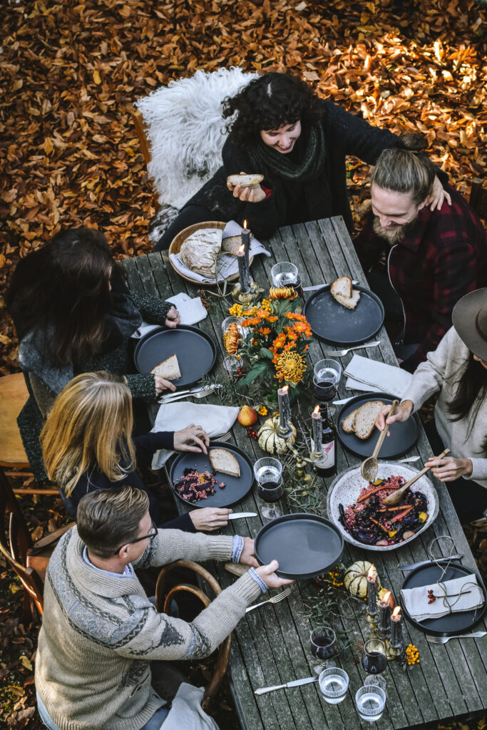 Friendsgiving table birds eye view
