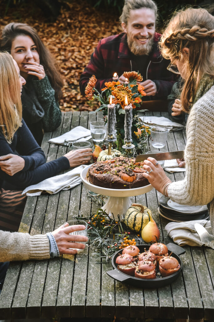 Persimmon cake is served