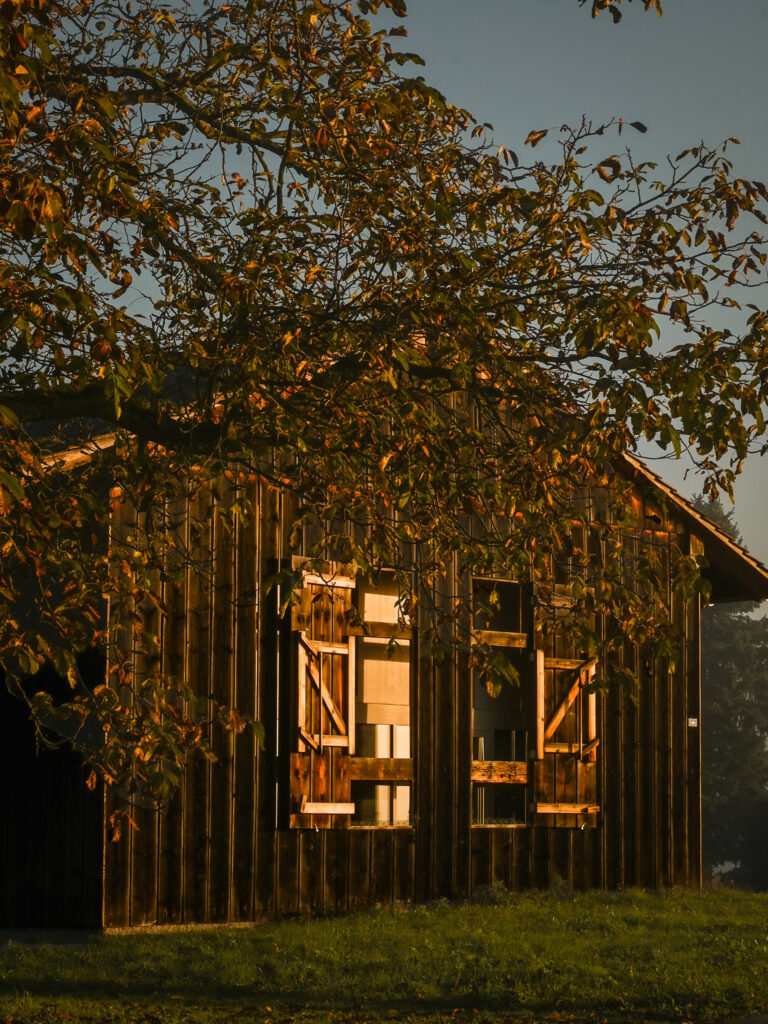 Atelier Bubikon frontal view with golden sunrise