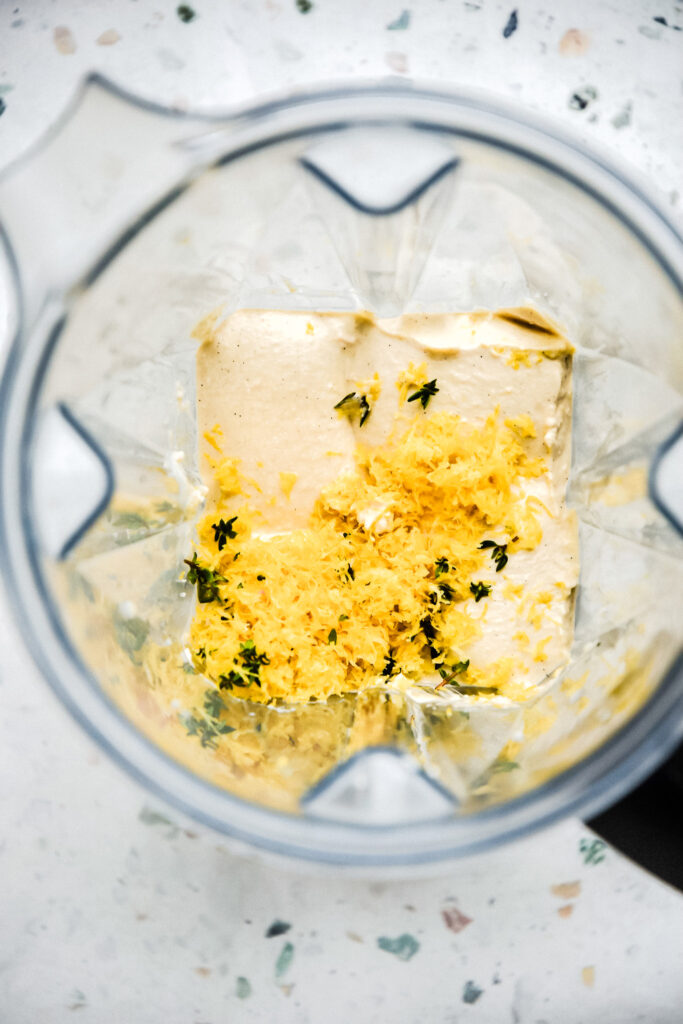 Blended ingredients with lemon zest and thyme